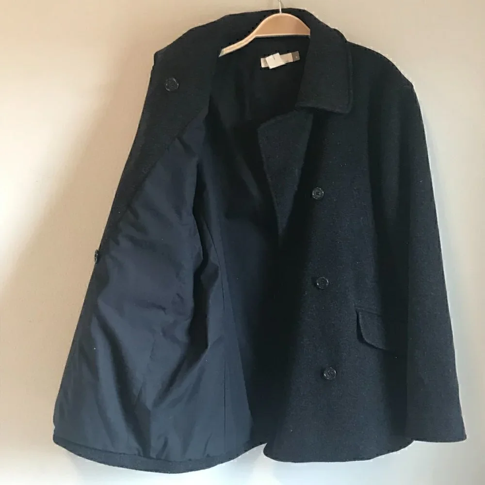 J. Crew Men's Wool Cashmere Dock Winter Button Dark Grey Peacoat Size S